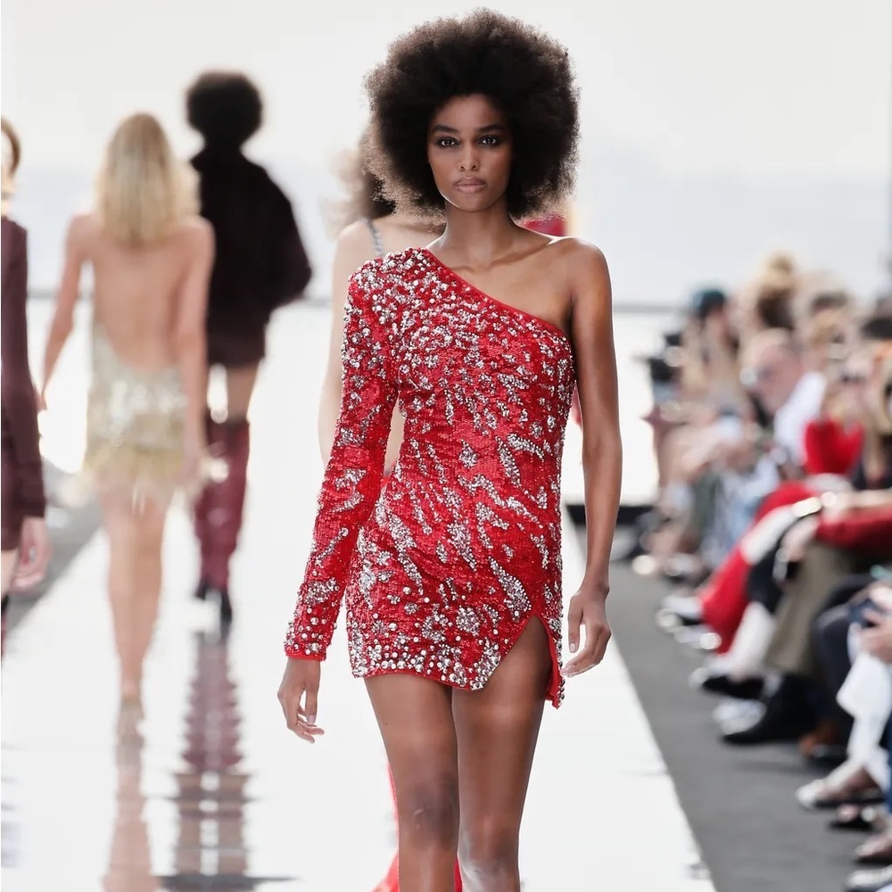 Dundas x Revolve Jett Sequin Embellished One-Shoulder Mini Dress in Red, Small - Picture 17 of 17